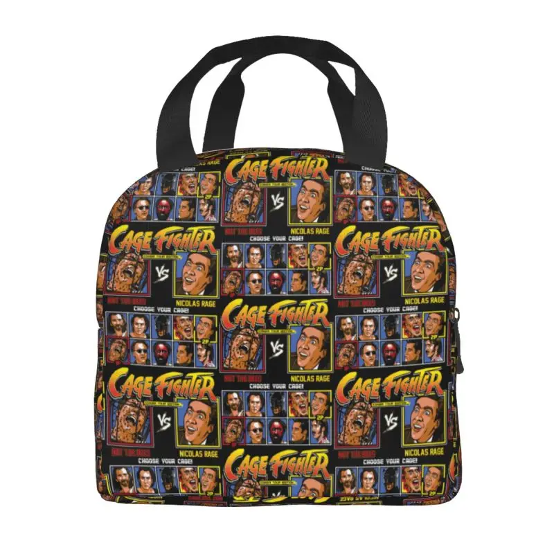 Nicolas Cage Fighter Thermal Insulated Lunch Bags Funny Meme Resuable Lunch Container for Kids School Children Storage Food Box