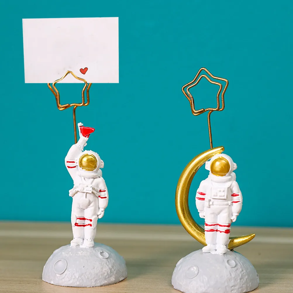 4Pcs Name Card Holder Resin Astronaut Desktop Ornament Photo Clip Note Holder Business Card Display Desktop Decor