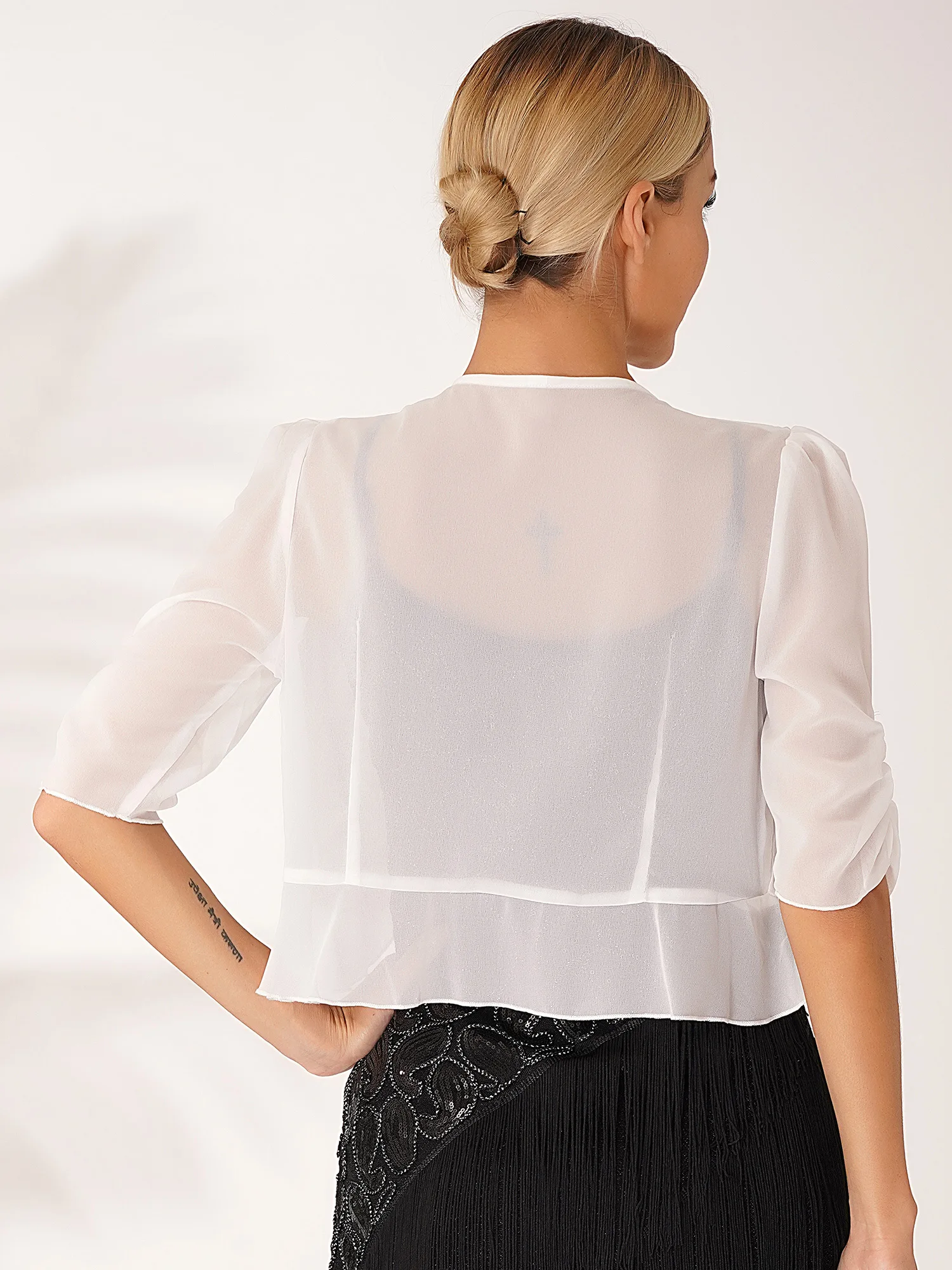 Chiffon Shrugs for Women Half Sleeve Shawls Wrap Open Front Ruffle Bolero Cardigan Evening Party Cape Jacket Dress Accessory