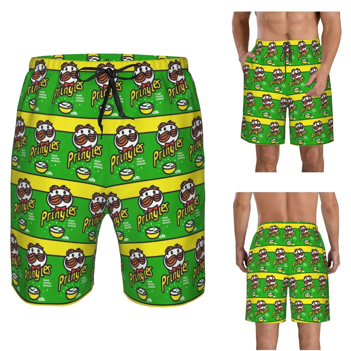 Potato Crisps Chips Pringles Print Trunks Beach Board Shorts Casual Quick Dry Swimming Summer Men Pants