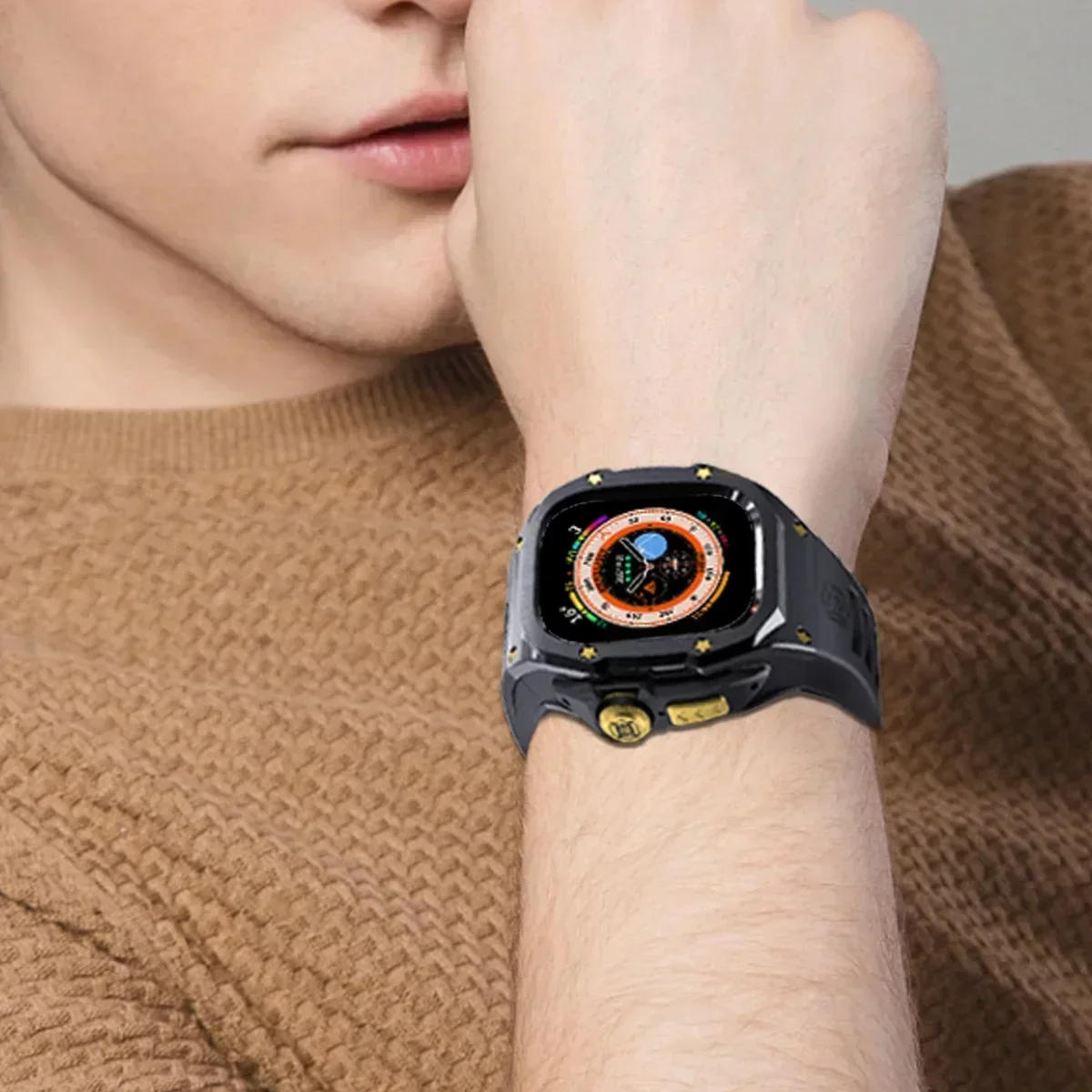 Luxuriöses Modifikationsset für Apple Watch Ultra 2 49 mm, Edelstahlgehäuse für IWatch 9 8 7 6 45 mm 44 mm Sportarmband-Ersatz – Detail 3