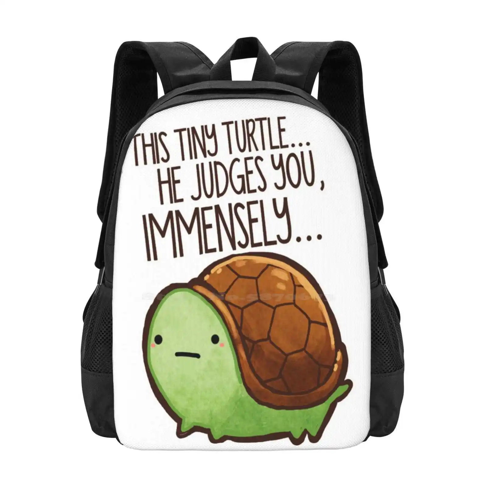 This Turtle.. He Judges You. Hot Sale Backpack Fashion Bags Turtle Adorable Tiny Petite Kawaii Coffee Green Animal Reptile