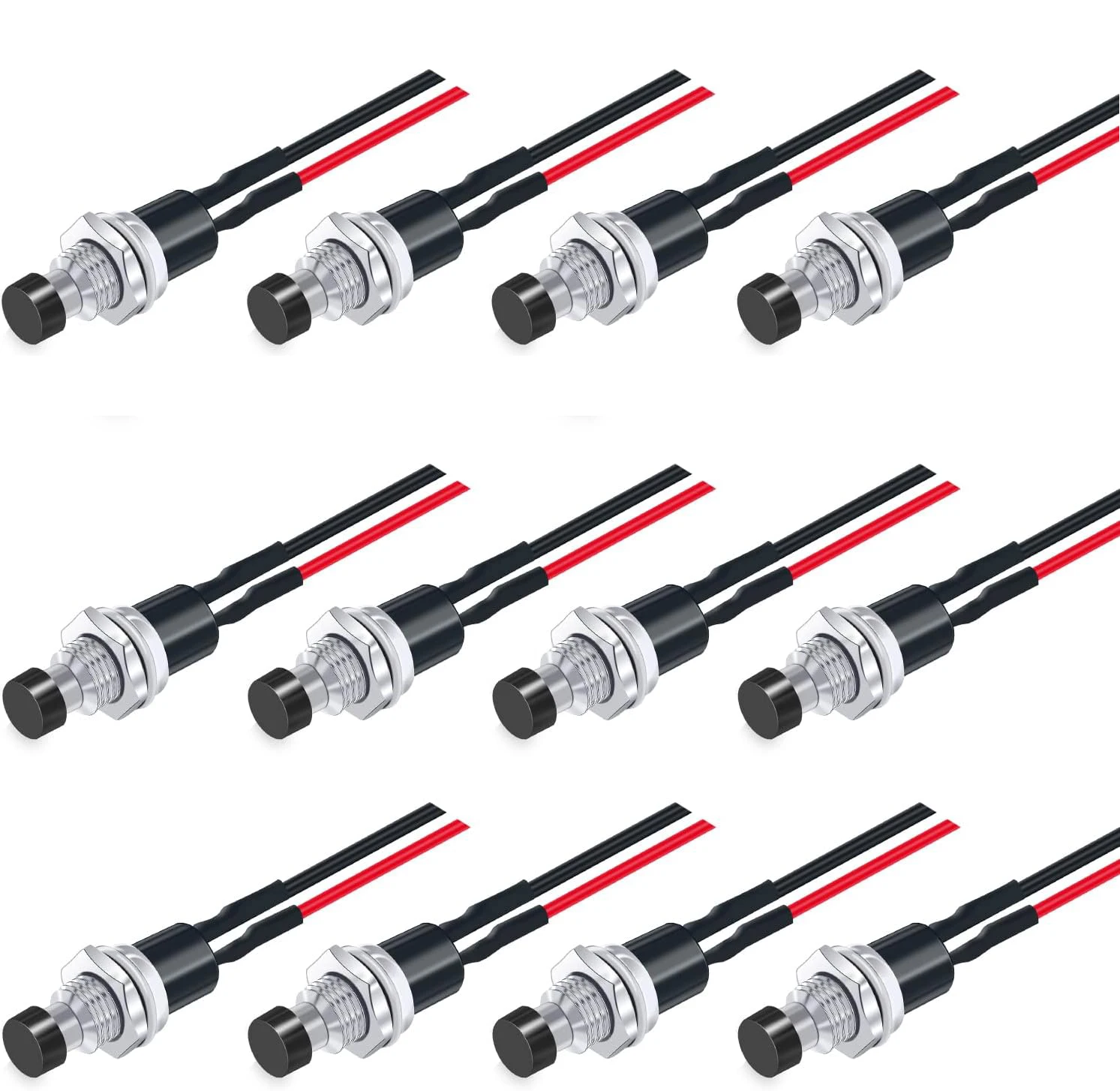 12PCS 12V 250V Momentary Push Button Switch 2 Pins SPST 7mm Normal Open 1A Mini Round Button Switch with Pre-soldered Wires image 6