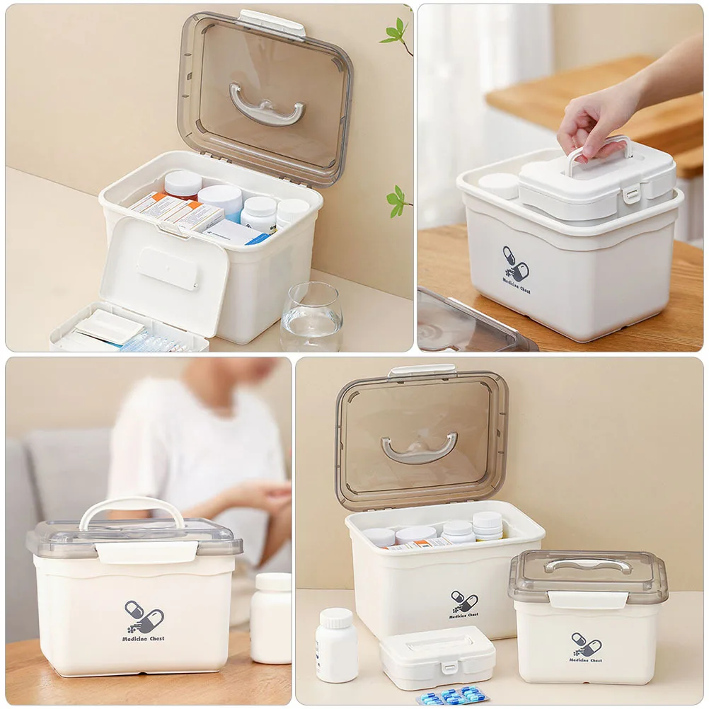 

1Set Dual-Layer Medicine Box Portable Household First Aid Storage Case Large Capacity Medicine Chest Ergonomic Handle for Home