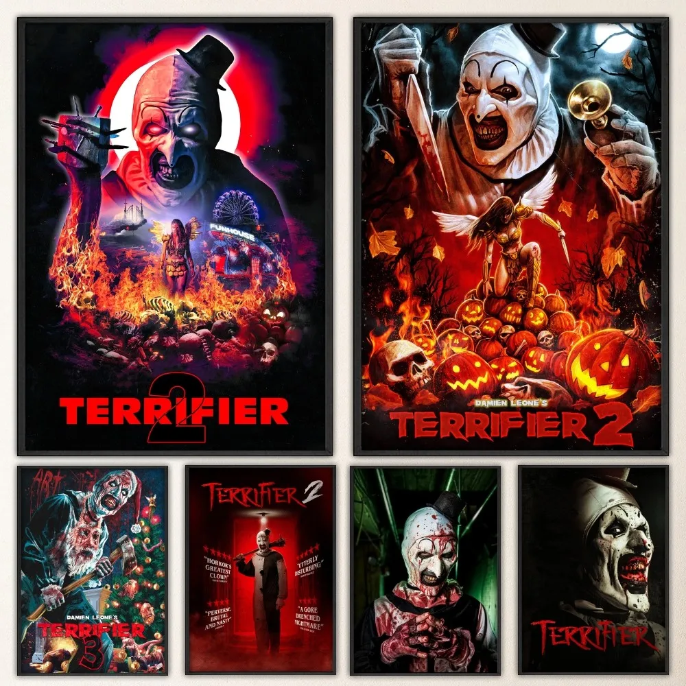 T-Terrifier 3 2 1 Horror Movie Poster Prints Poster Wall Painting Bedroom Living Room Wall Bar Restaurant Sticker Large