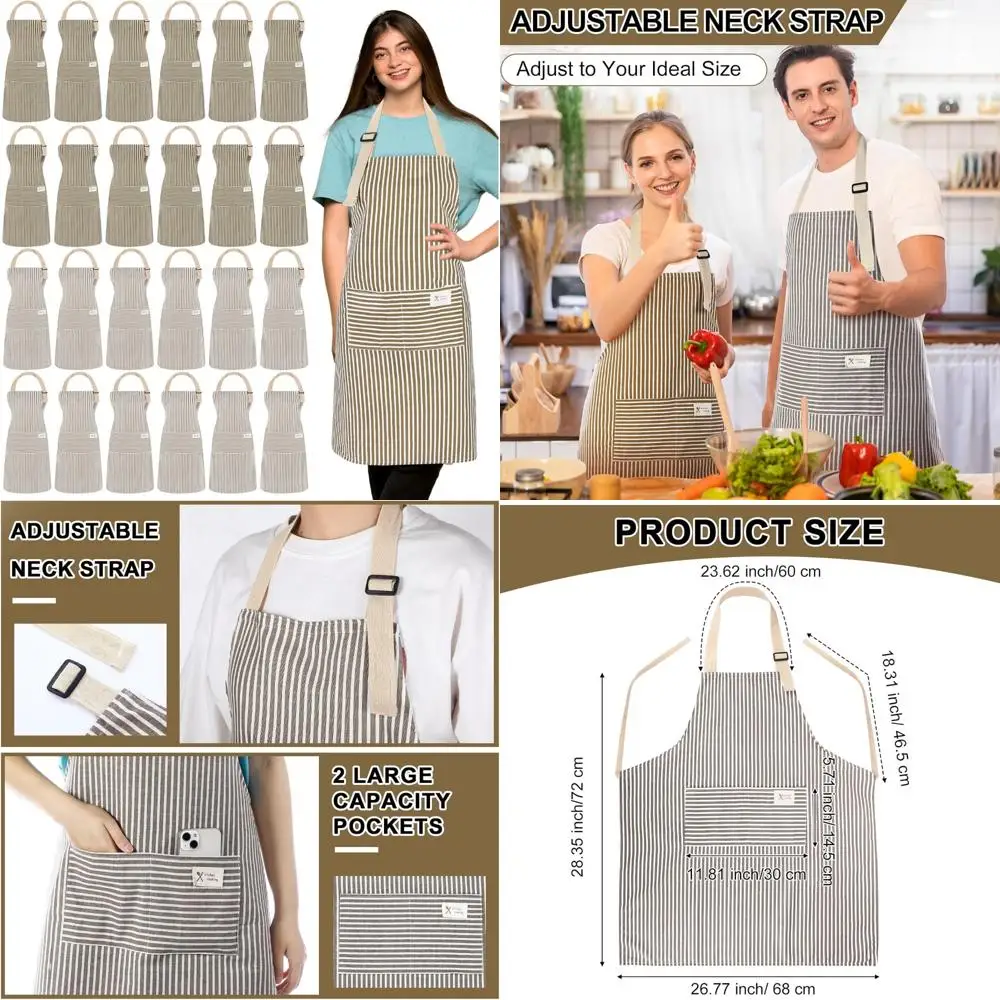 

Unisex Linen Chef Aprons with Pockets - 24 Pack Adjustable Cooking Kitchen Aprons for Men & Women, Bulk Aprons for Everyday Use