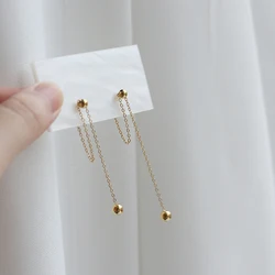Nordic Simple Bead Tassel Stud Earrings Women Stainless Steel Plated 18K Fashion Hip Hop Party Jewelry Gift