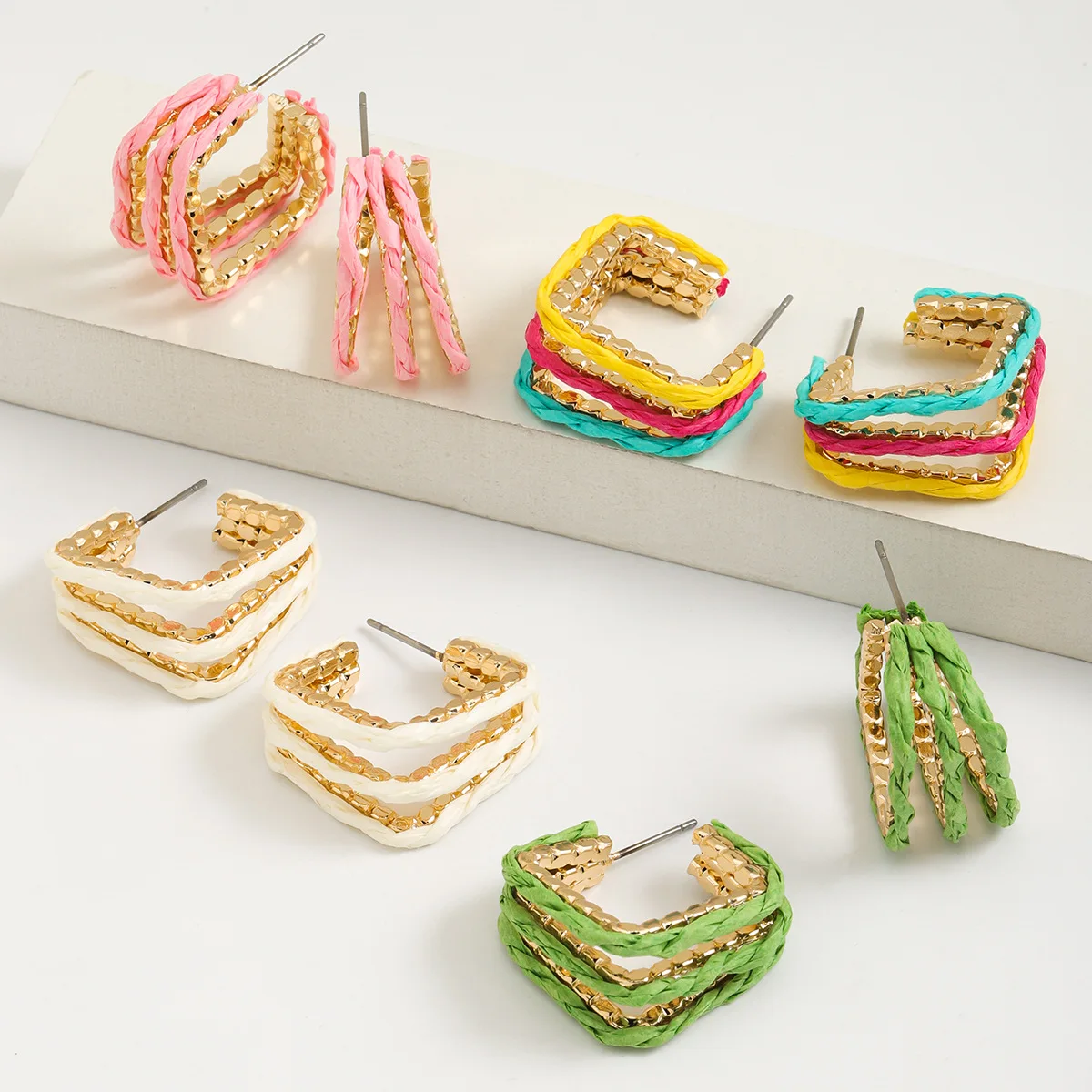 New Summer Ethnic Bohemian Irregular Earrings Fashion Geometric Color Lafite Earrings