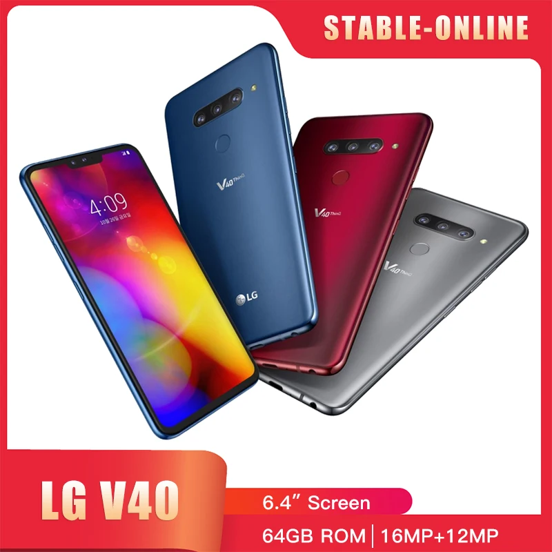 LG V40 ThinQ 4G LTE Original Mobile Phone 6.4'' 6GB RAM 64GB/128GB ROM 16MP Single/Dual SIM Fingerprint V405UA V405EBW CellPhone