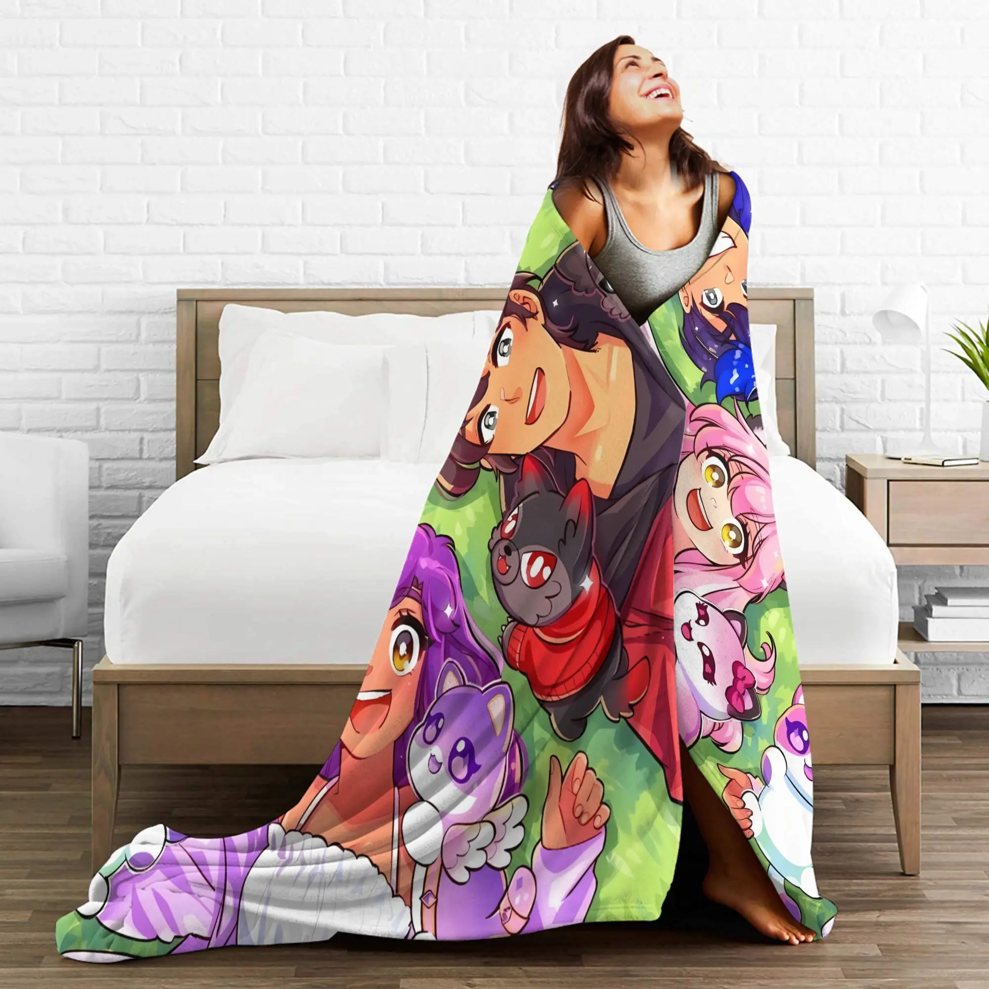 Charming Aphmau Smiling Character Blanket Quality Super Soft  Throw Blanket Winter Camping Couch Chair Fluffy Bedspread - view 4