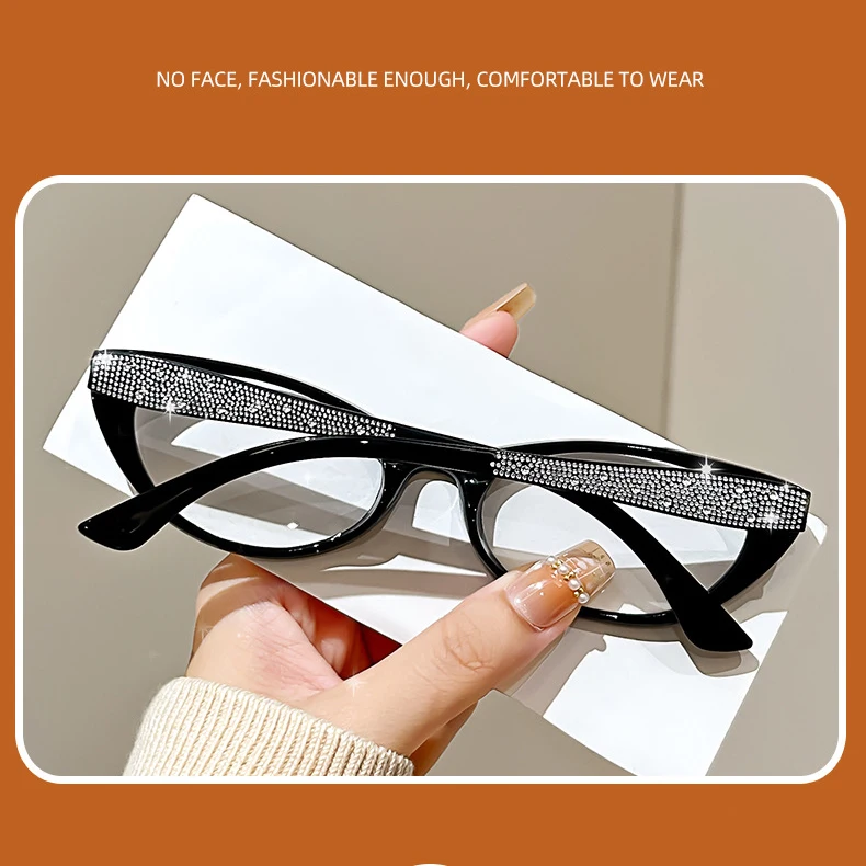 Katzenaugen-Lesebrille für Damen, Transparent, Bling, Anti-Blaulicht, Korrekturbrille mit Sehstärke +1,0 +1,5 +2,0 – Detail 3