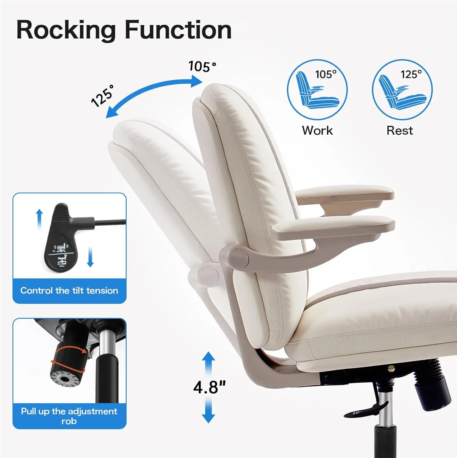 Home Office Cadeiras de mesa com rodas, pequena cadeira de mesa com Mid-Back, confortáveis braços flip-up, ajustável PU couro Swivel Comp