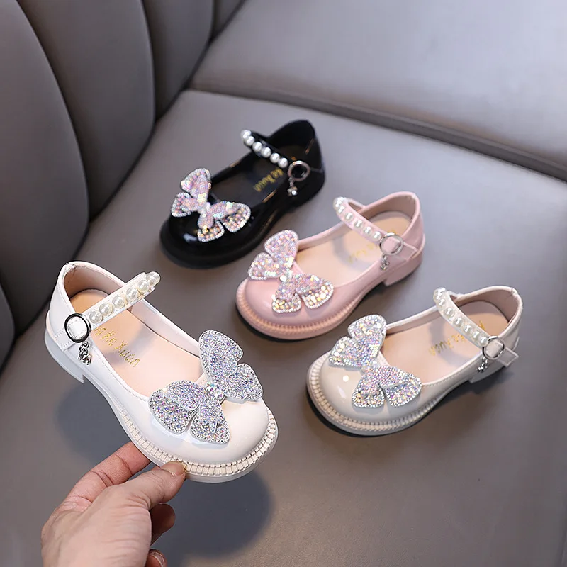 

New Children Princess Shoes Spring Autumn Girls Leather Shoes Luxury Rhinestone Kids Causal Performance Mary Jane Shoes Non-slip