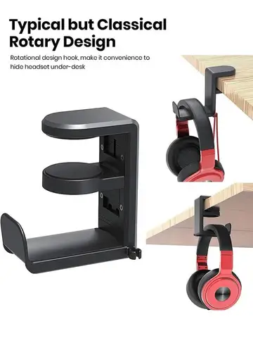 VIKEFON No Punch Table Clip Hook Headphone Holder 360 Degree Rotating Headphone Holder Storage Hanging For Bose Sony Airpods Max