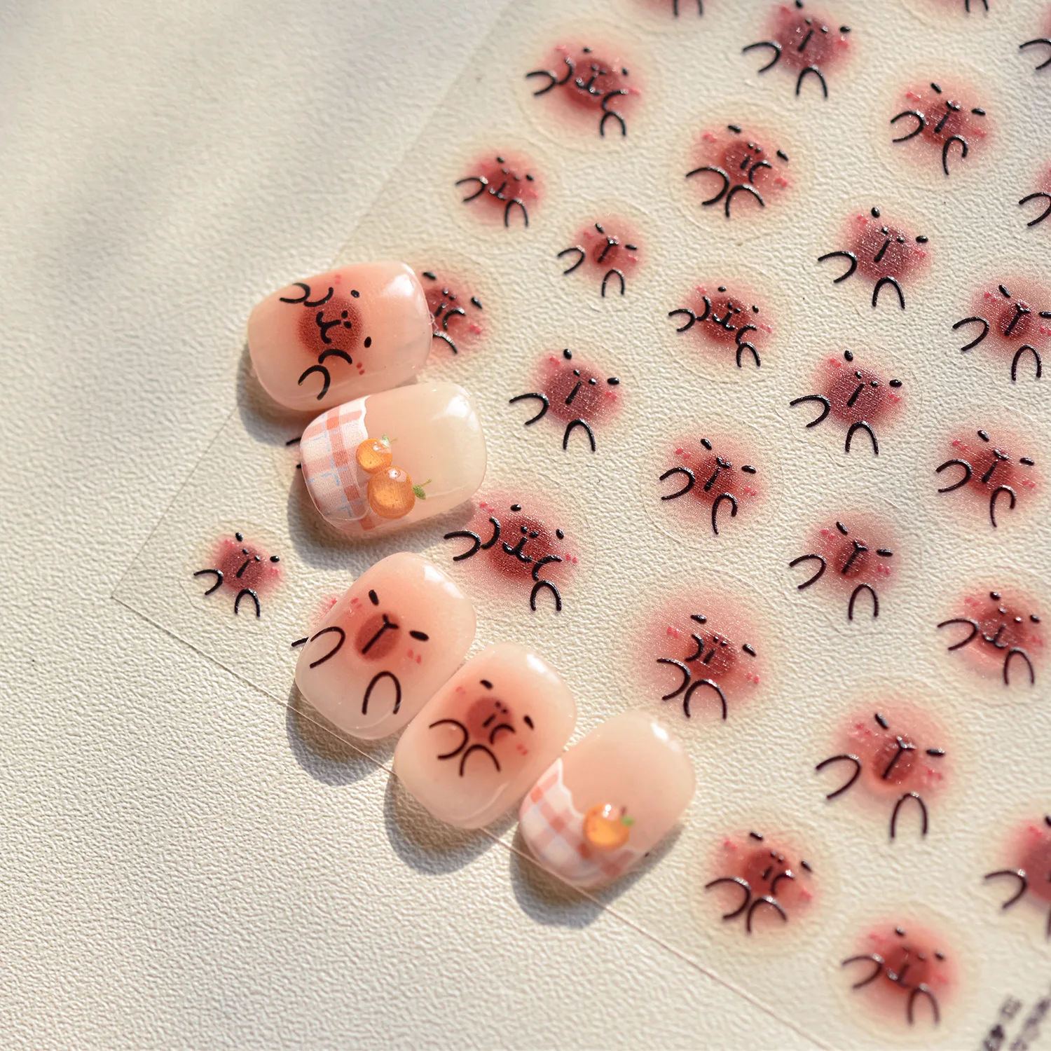 Lucky Pink Cat Gold Ingot 5D Nail Art Sticker Chinese Wealth Symbols Delicate Flower Petals Self Adhesive Manicure Decal DIY