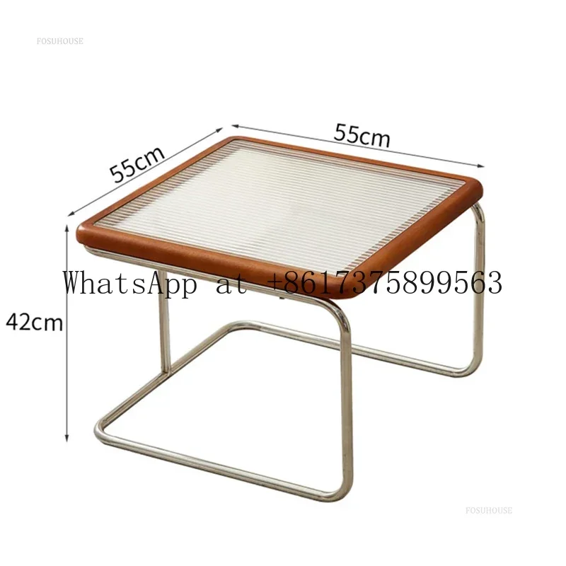 Stainless Steel Retro Coffee for Living Room Square Low Rattan Side Small Apartment