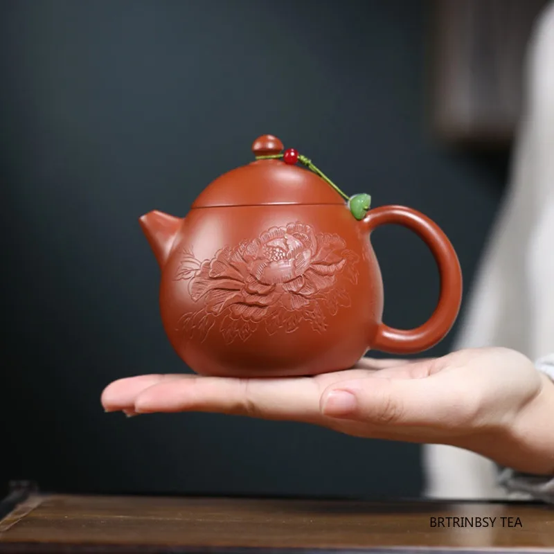 260ml Chinese Yixing Purple Clay Teapot Handmade Dragon Egg Tea Pot Raw Ore Zhu Mud Kettle Household Zisha Tea Set Accessories