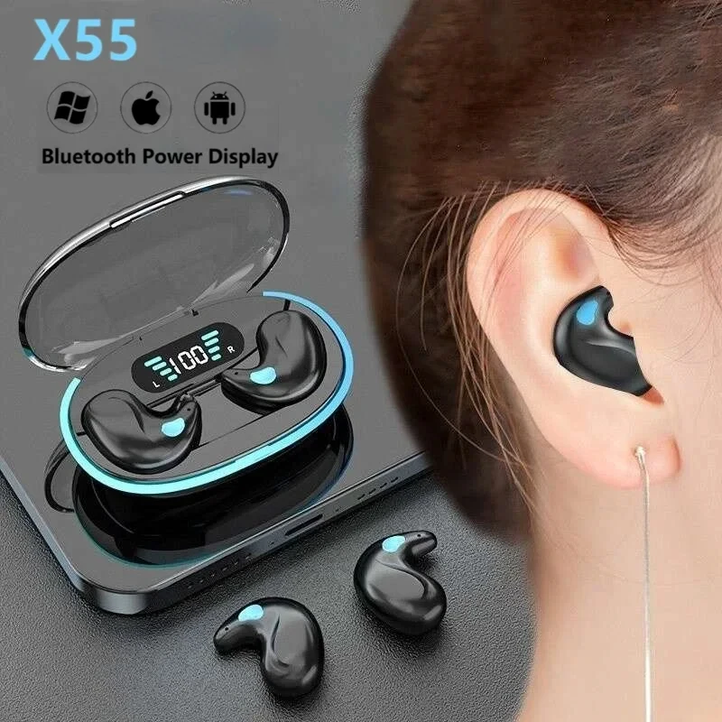 

X55 Sleeping Earbuds Wireless Mini Headphones For Work TWS Bluetooth Earphone Stereo Hidden Headsets with Mic HD Call Waterproof