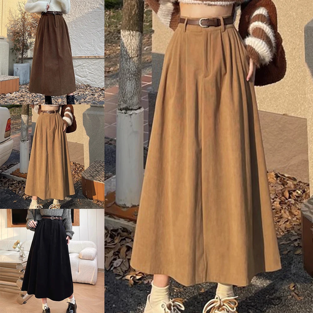 Concuras casuais veludo uma linha saia com cinto saia feminina estilo casual saia roupas regular comprimento para férias