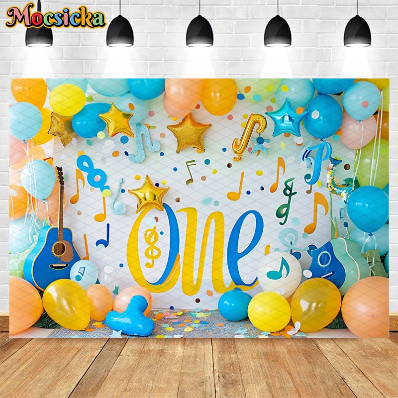 Mocsicka Photography Background 1st Birthday Party Kids Portrait Cake Smash Notes Musical Instrument Decor Backdrop Photo Studio