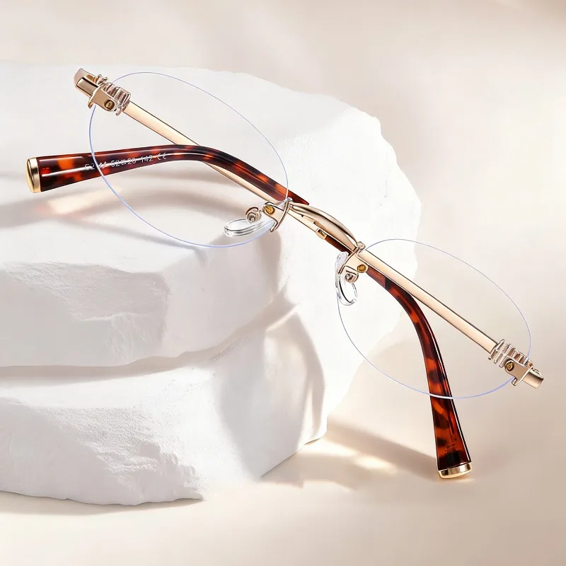 Fashion Women Rimless Photochromic Sunglasses Oval Metal Frame Transition Lens UV400 Protective Elegant Eyewear
