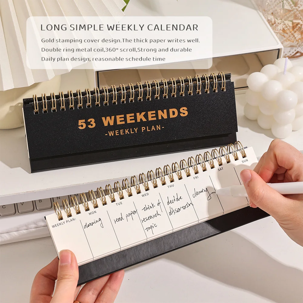 53 sheets Simple Horizontal 53 Weekends Weekly Plan Undated Coil Spiral Weekly Planner Student Schedules Memo Pad Plan Calendar