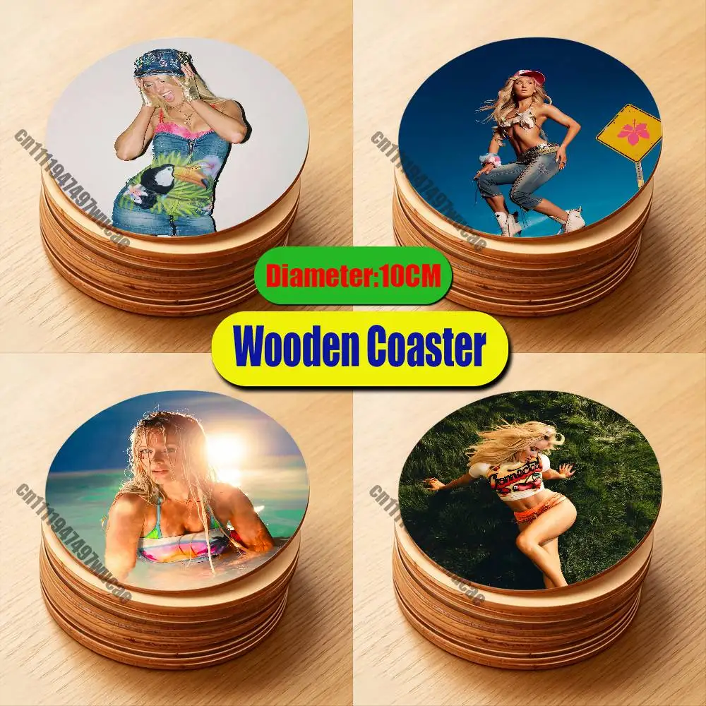 For Z-Zara Larsson Midnight Sun Girls Trip Coaster Cover Water Coffee Tea Cup Glass Mat Wood Round Non Slip Custom Decoration