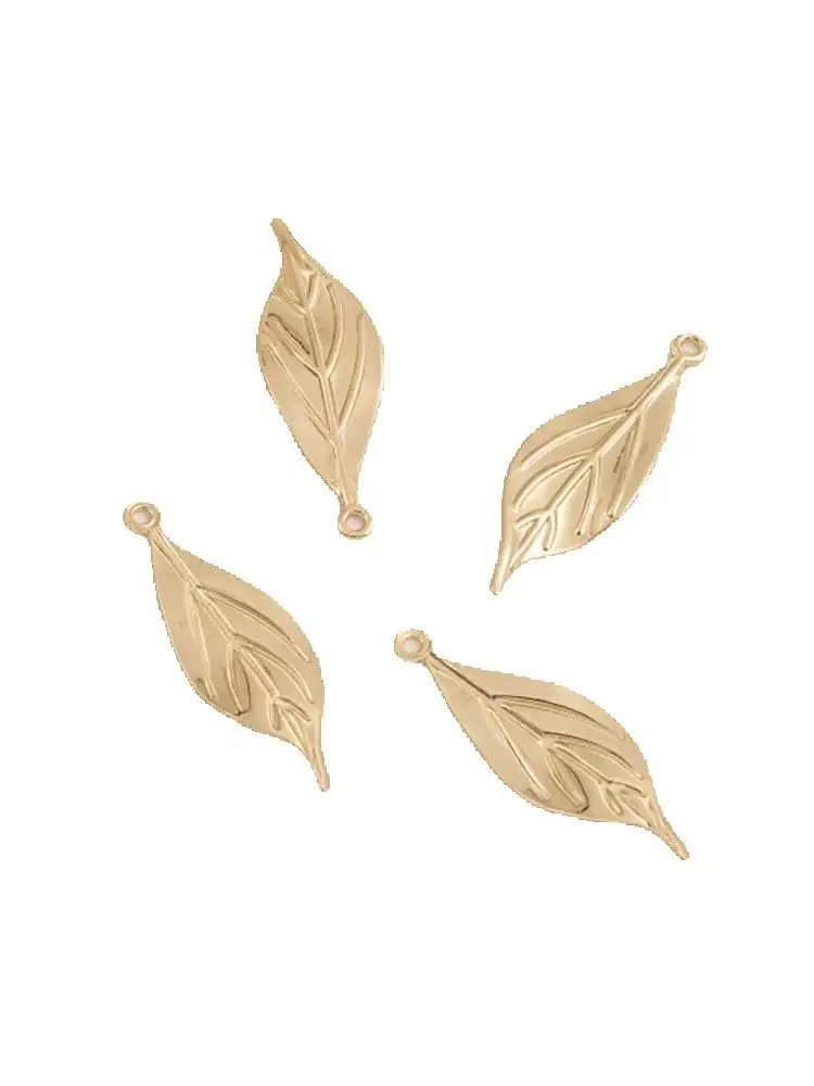 1PCS 14K Gold Color Plating Textured Ginkgo Leaf Pendant DIY Handmade Earrings Hairpin Charm Pendant Accessories