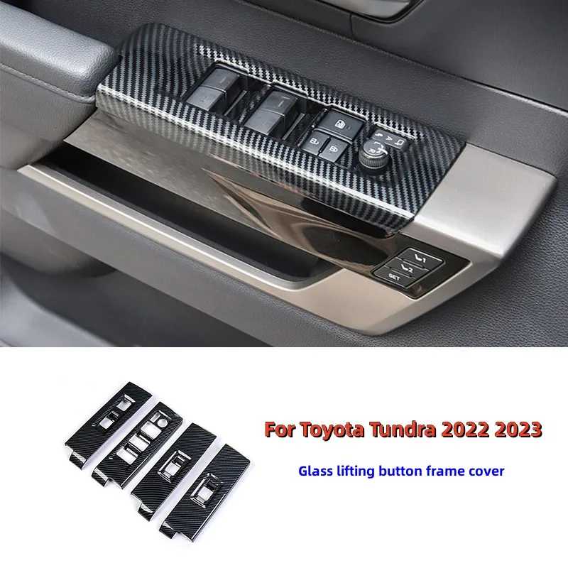 

Car Window Glass Lifting Button Panel Frame Cover ABS Carbon Fiber Pattern Anti-Scratch Trim Sticker For Toyota Tundra 2022 2023