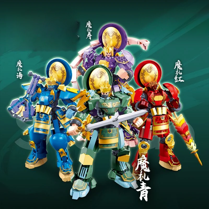 

Новое пятно Little Luban Fengshen Mech TransformationRobot Magic Home Four Blocks Модная сборка Подвижный орнамент Модель аниме