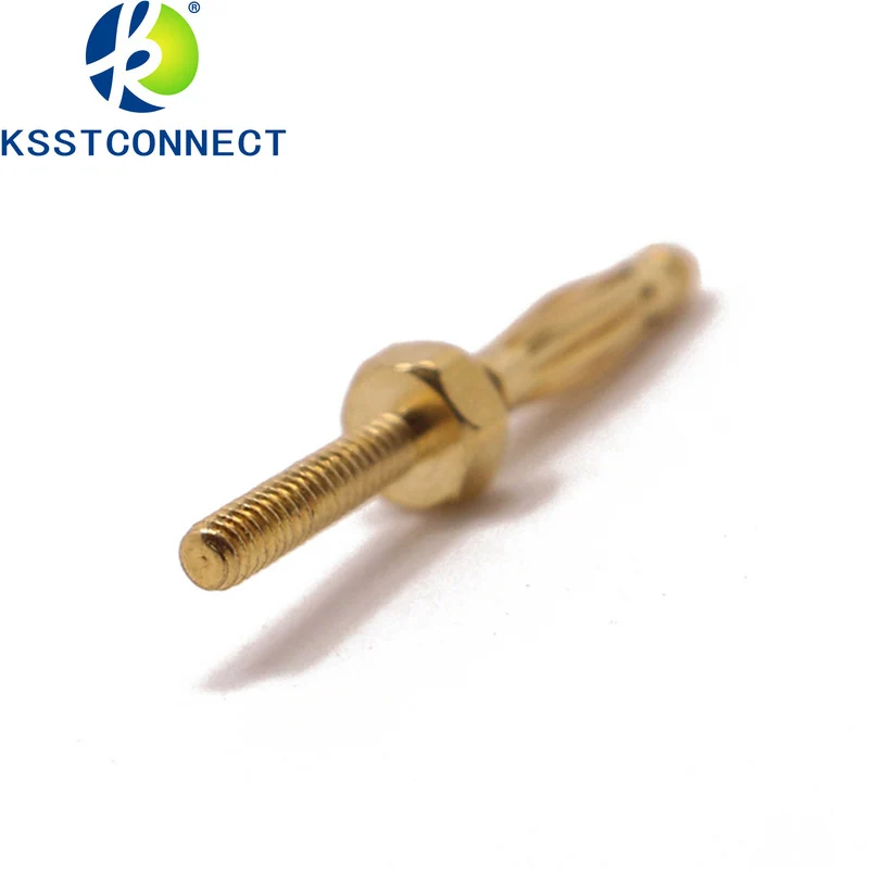 50pcs brass gold-plated 2mm non-insulated 2mm bare banana plug M2 thread length L=6.5 experimental terminal