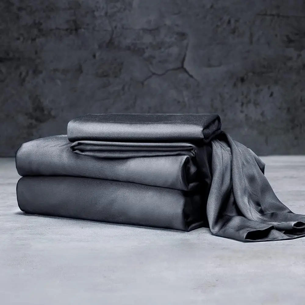 Sheet Set  100% Rayon (Viscose) from Bamboo  King Size - Charcoal  Deep Pockets  4-Piece Set (Fitted, Flat, 2 Pillowcases)