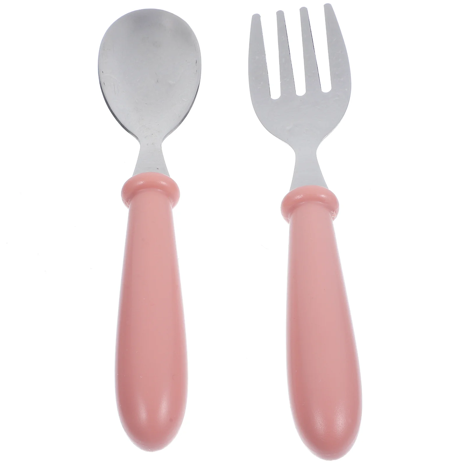 

1 Set Stainless Steel Spoon Fork Small Durable Simple Feeding Spoon Fork for Baby Kids Children (Pink)