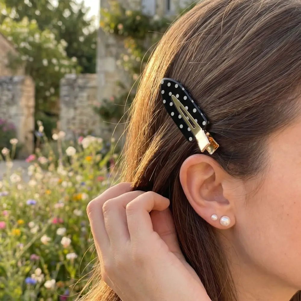 Black White Polka Dot Hair Clip Acetic Acid Elegant Acetate Seamless Hairpin Non-Slip Minimalist Design Side Clip