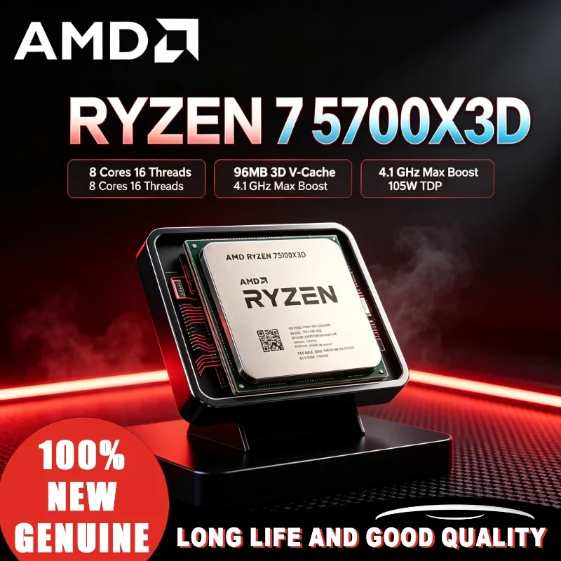 AMD Ryzen 7 5700X3D 3 GHz Base 105W AM4 DDR4 Bulk CPU 8-Cores 16-Threads 4.1 GHz Boost for X570/B550 Chipsets Ryzen 5000 Series
