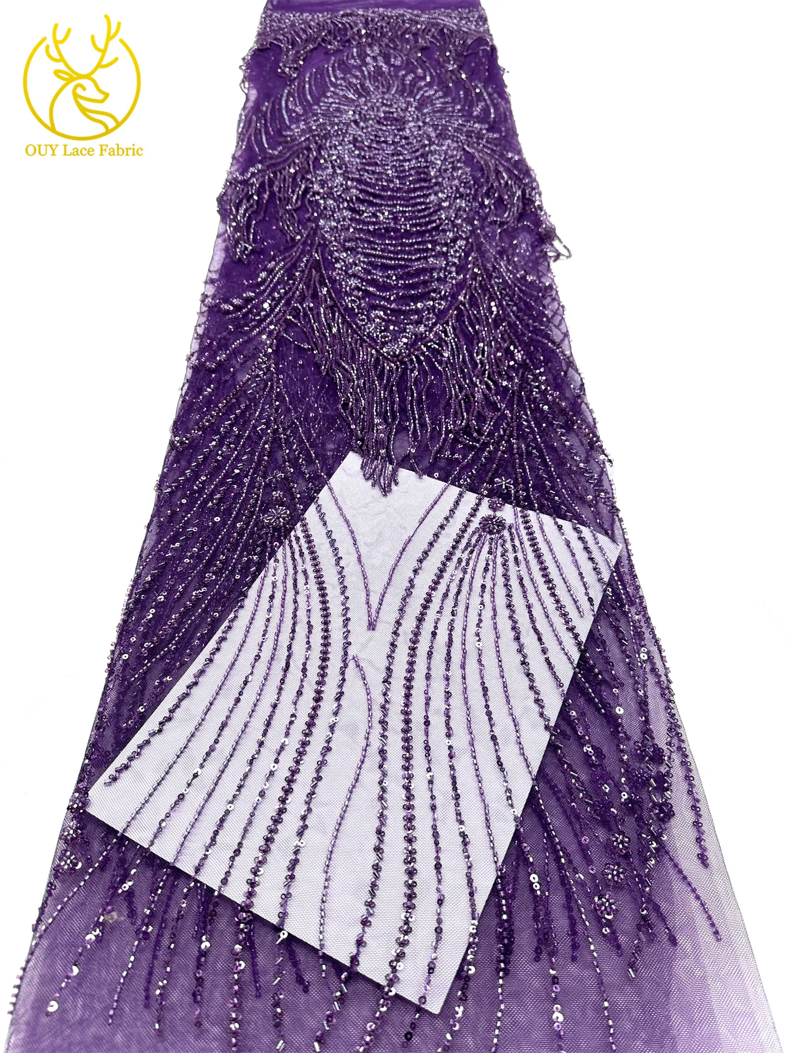 Grüner neuer Design-Tüllstoff mit afrikanischen 3D-Perlen, hochwertiger französischer Pailletten-Tüllstoff für Hochzeitskleider zum Nähen – Detail 14