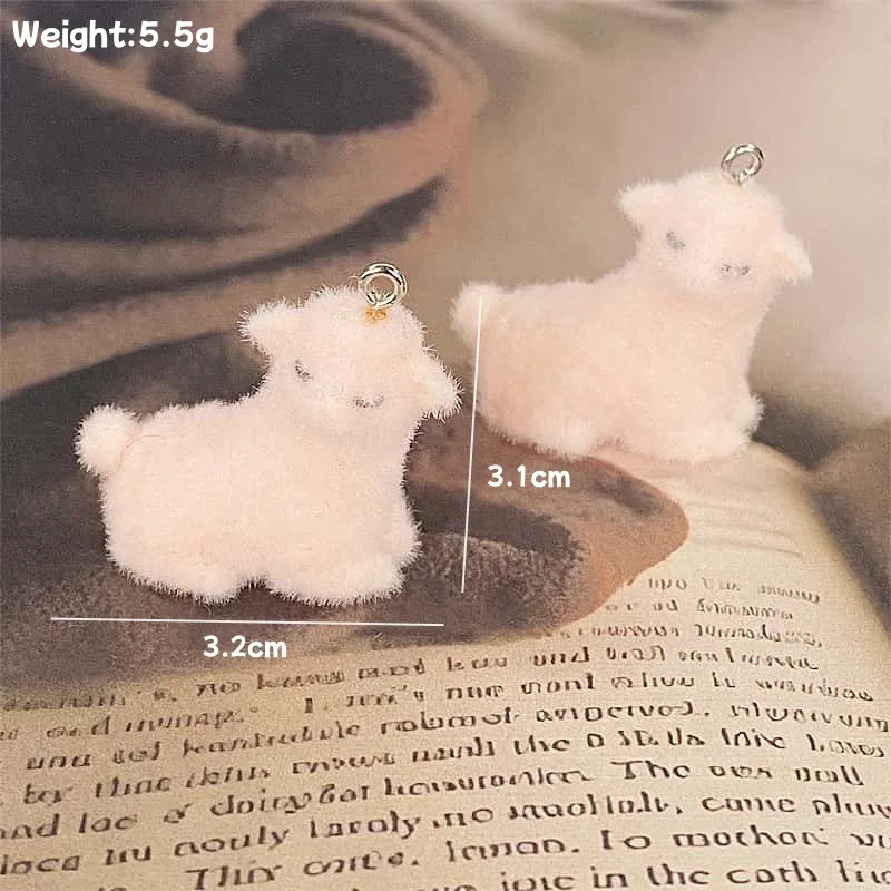 30PCS 3D Flocking little Sheep Charms Plush Doll Pendant for Necklace Earrings Jewelry Making DIY Handmade Accessories Wholesale