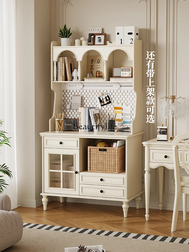 French Retro Cream Style Sideboard Cabinet for Living Room Wall-Mounted Integrated Storage Cabinet