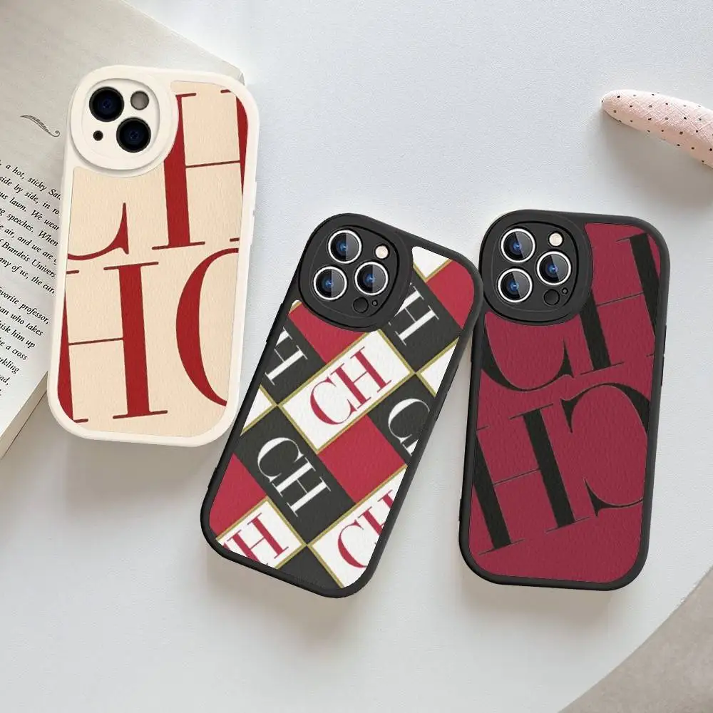 Funda de Cuero para Teléfono Fashion C-Carolina Fashion H-Herrera para iPhone 16 15 14 13 12 11 Pro Max Plus