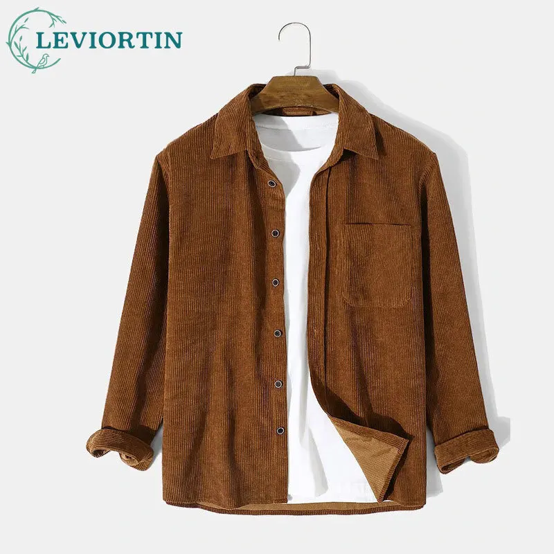 2025 Spring and Autumn men's youthful and popular corduroy loose and versatile casual solid color long sleeved shirt jacket