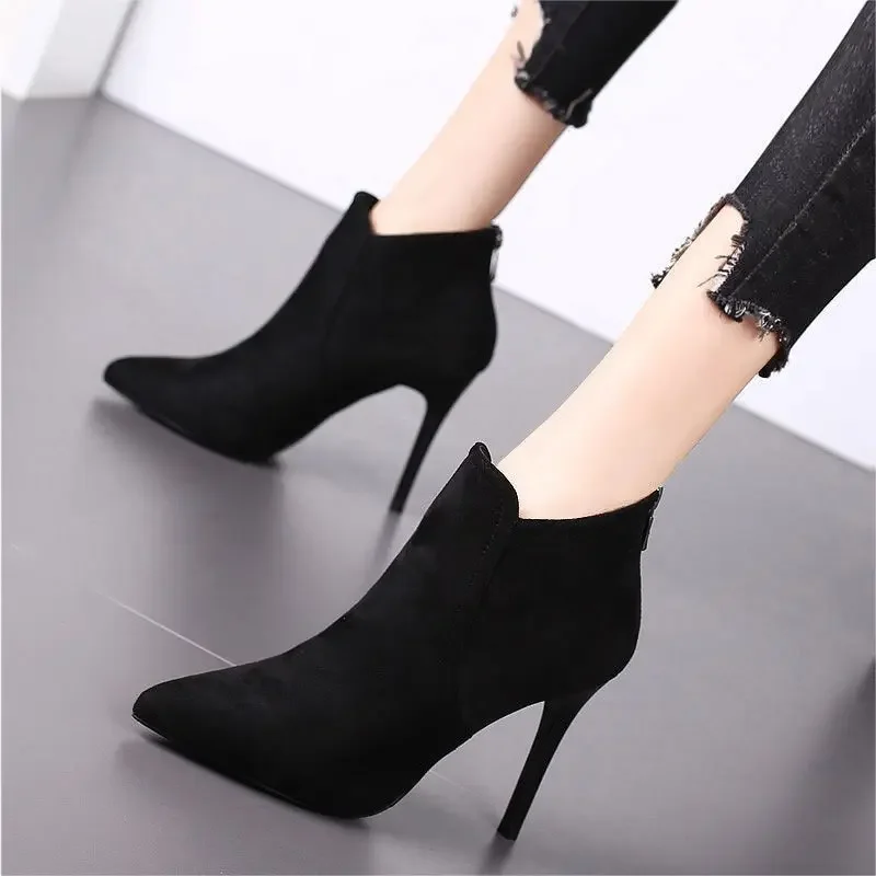 

Острый носок, очень высокие каблуки, тренд 2024, ботильоны на каблуке, осенние новые женские короткие туфли, обувь, ботильоны Pu Rock Y2k для женщин