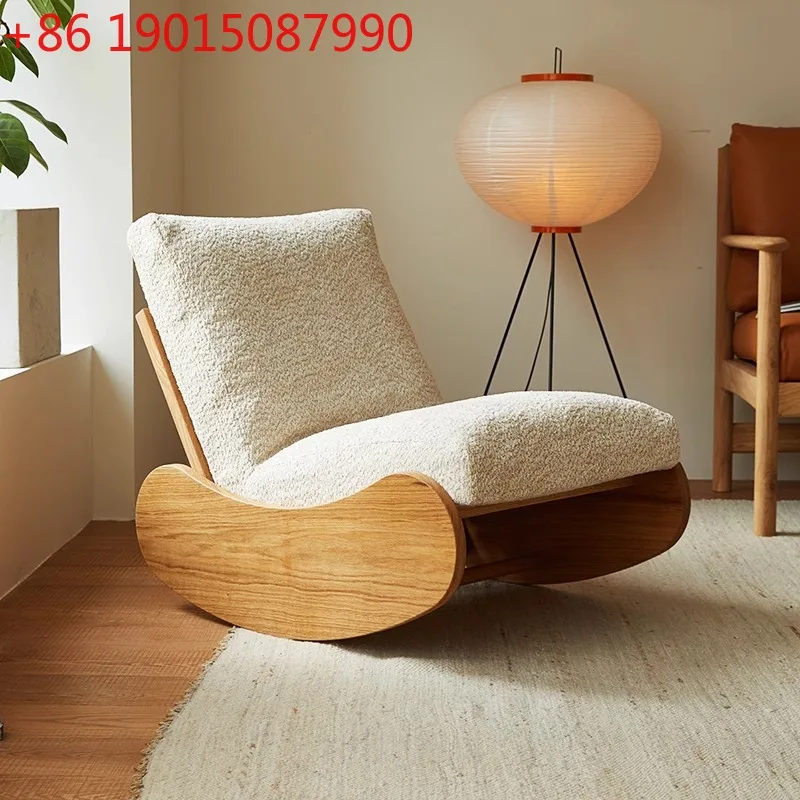 

Cherry wood minimalist rocking chair household single sofa rocking chair cream wind balcony sofa lazy big rocking chair