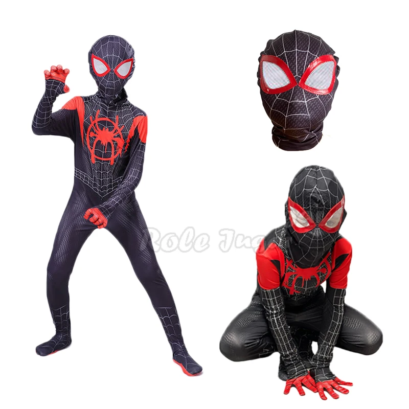 ภาพยนตร์ Miles Morales Spiderman คอสเพลย์เครื่องแต่งกายเหล็กเครื่องแต่งกายสีแดง Black Spider Man อะนิเมะคอสเพลย์เด็กหญิงชุด Vestidos De Fiesta