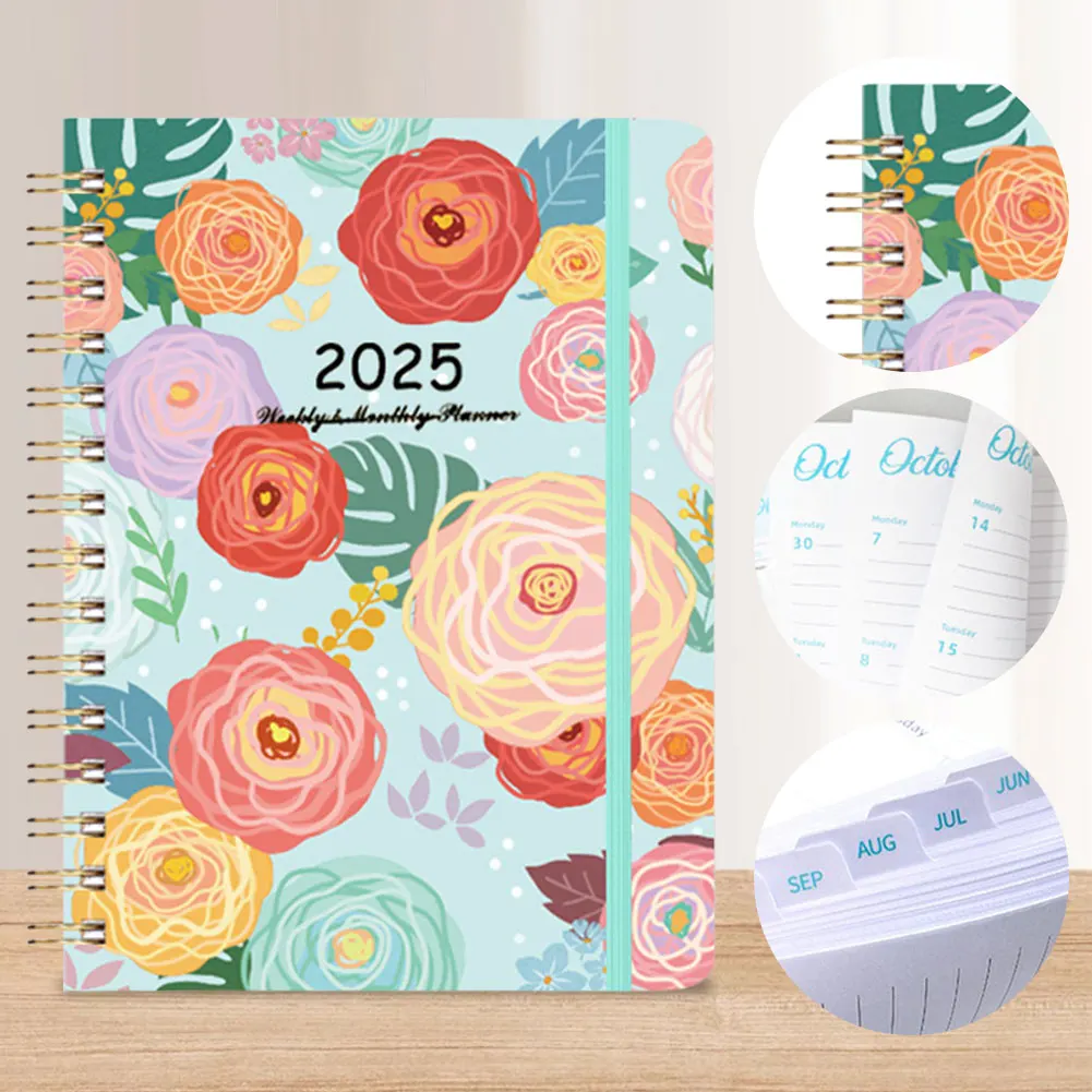 Agenda 2024 2025 A5 Notebook Spiral Bound Diary Planner with Monthly Tabs Calendar Planner for Office School Kids and Adult Gift