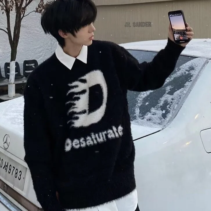 سترة محبوكة دافئة وفضفاضة للرجال، أنيقة لفصلي الخريف والشتاء، إصدار جديد من ألياف البوليستر الناعمة بأكمام طويلة وياقة مستديرة