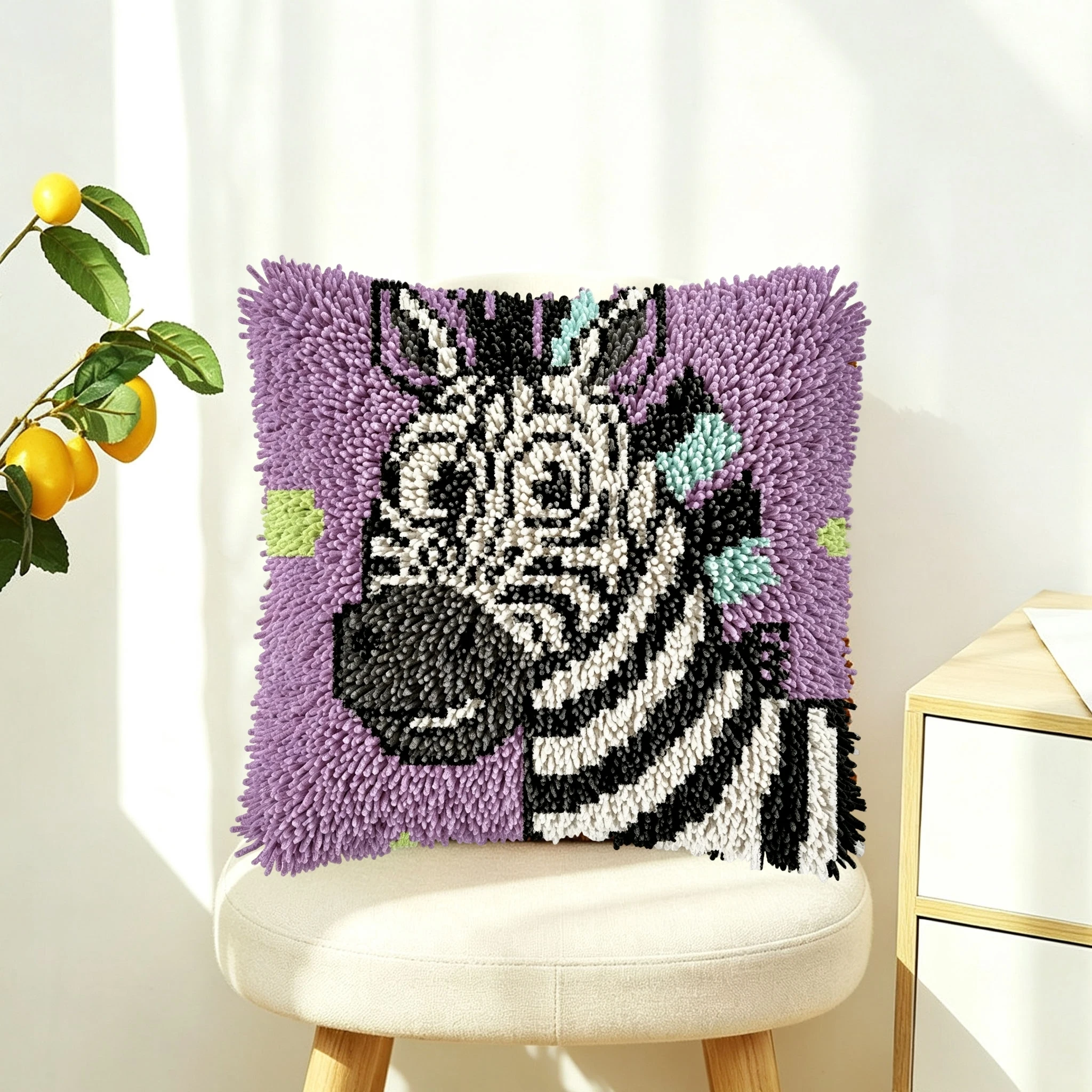 1 Set Zebra-Kopf-Knoten-Kissen-Set mit Häkelnadeln, Kissenbezug-Set für Handarbeiten, Häkelnadel-Sets, DIY, anfängerfreundlich zum Sticken – Detail 3