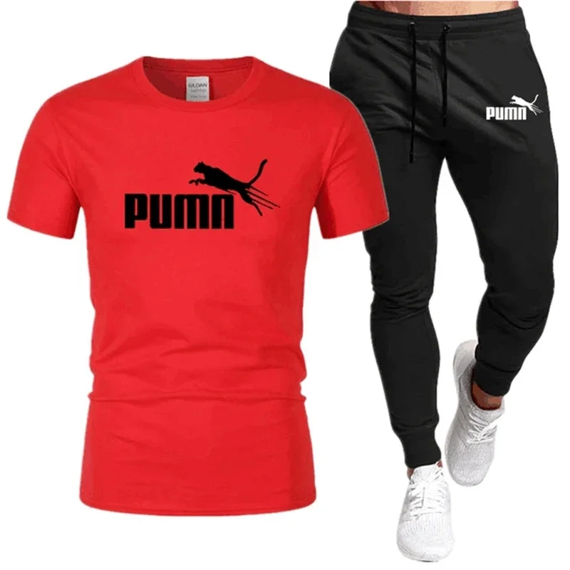 

2025 Men's Short-Sleeved Running T-Shirt and Pants Set, Casual Sports Set, Single Color, Fashion Brand, Summer, Set of Pieces