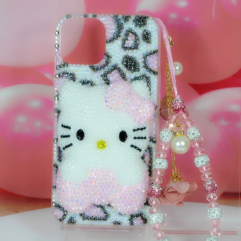 

Чехол для телефона Sanrio Kawaii Hello Kitty для iPhone 16 Pro Max, 15, 14, 13, мультяшный чехол для Apple с стразами, подарок для девушки на праздник