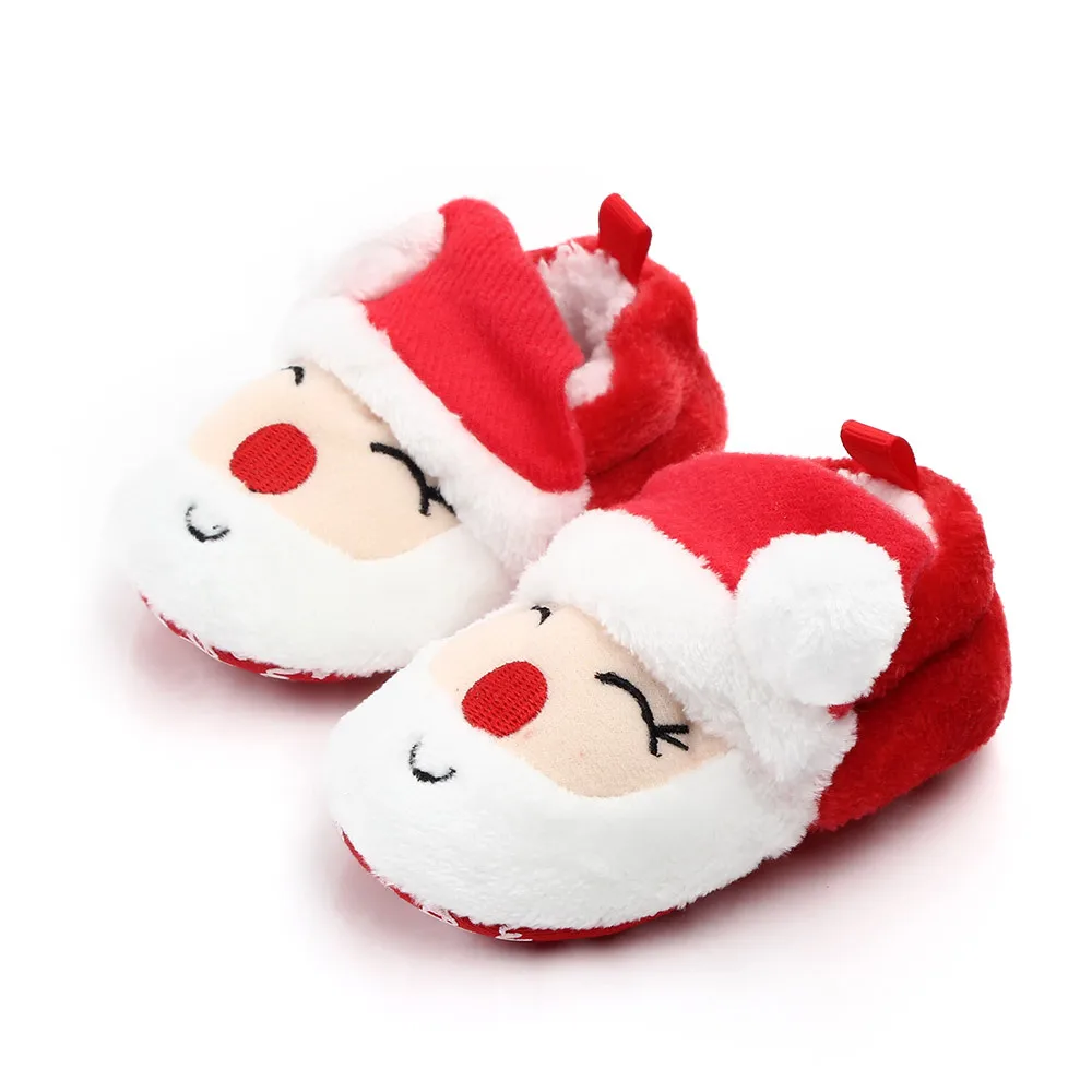 New Winter Warm Newborn Baby Girl Shoes Infant Soft Sole Loafers Toddler Santa Claus Slippers for 1 Year Old Boy Christmas Gifts