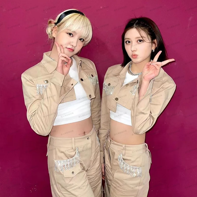 Ive Kpop Outfit Women K-pop Idol Clothes Street Wear Jazz Dancewear Hip Hop Clothes Dancer Outfit Festival Clothing Cargo Pants